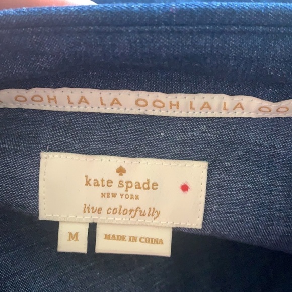 Kate Spade Blue Dark Wash Embroidered Chambray Denim Shirt Size M - Picture 10 of 13